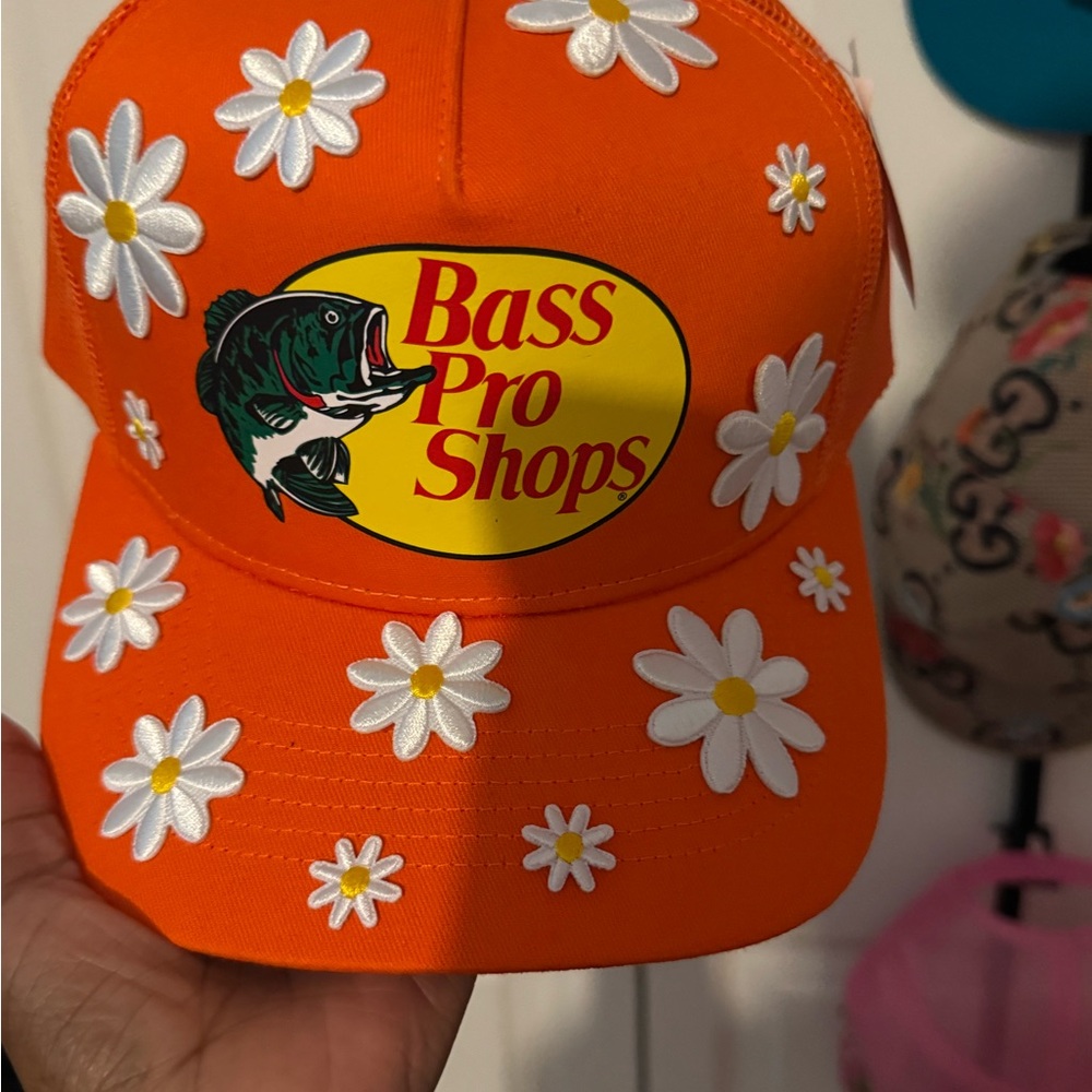 Custom Bass Pro Shops Orange Cap with White Daisies